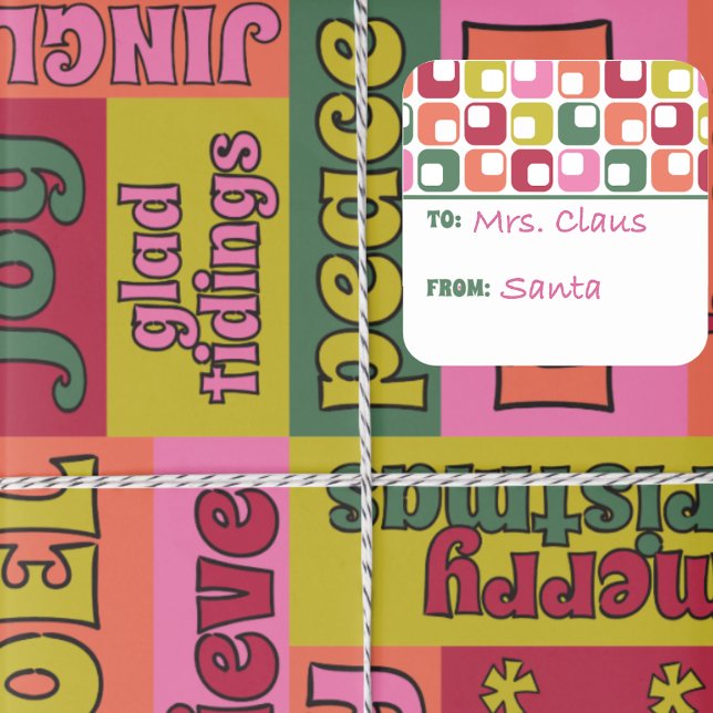 Sticker Carré Retro 1970 Motif de Noël géométrique à (Créateur téléchargé)