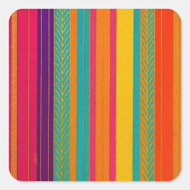 Sticker Carré Retro 60s MOD Bright Stripes (Devant)