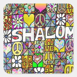 Sticker Carré Retro 60s Psychedelic Shalom LOVE