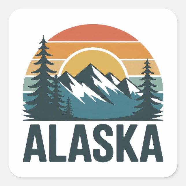 Sticker Carré Retro Alaska Sunset Adventure  (Devant)