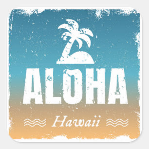 Sticker Carré Retro Aloha Hawaii