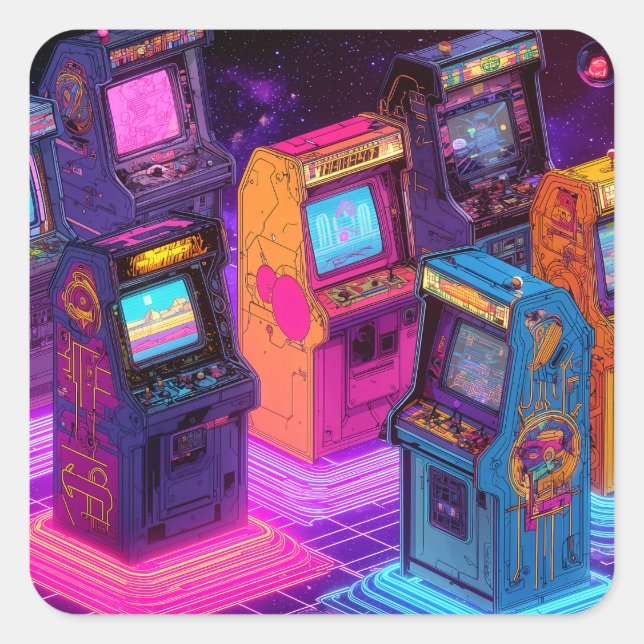 Sticker Carré Retro Arcade Machines (Devant)