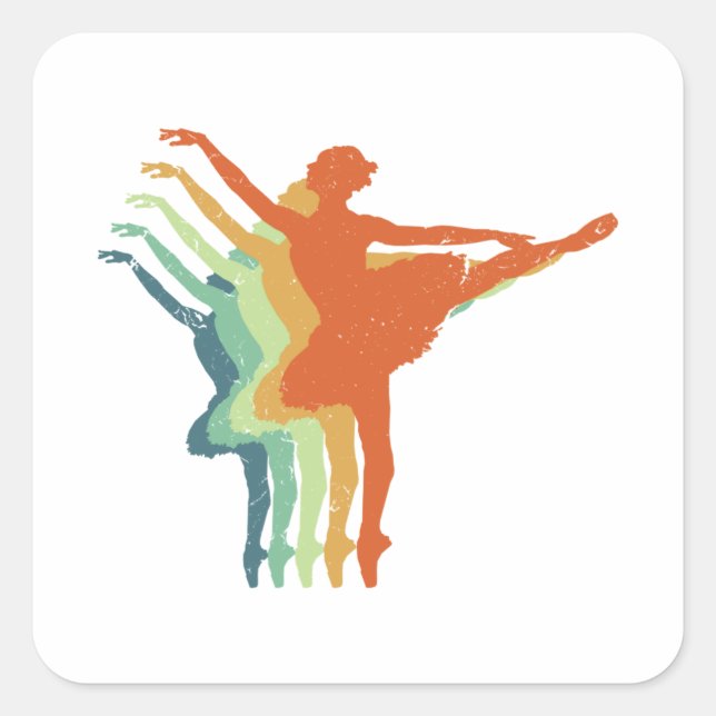 Sticker Carré Retro Ballerina Dancer femme Ballet Lover Cadeau (Devant)