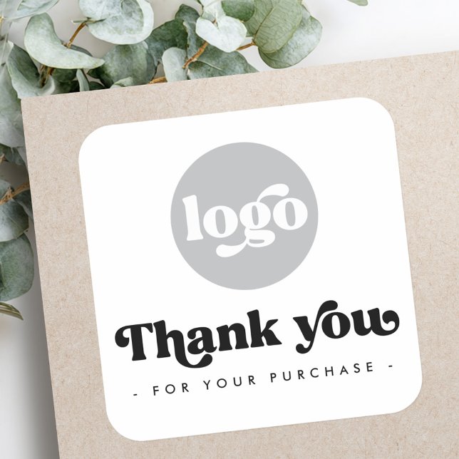 Sticker Carré Retro blanc ajouter logo entreprise merci (Retro white add logo business thank you square sticker)