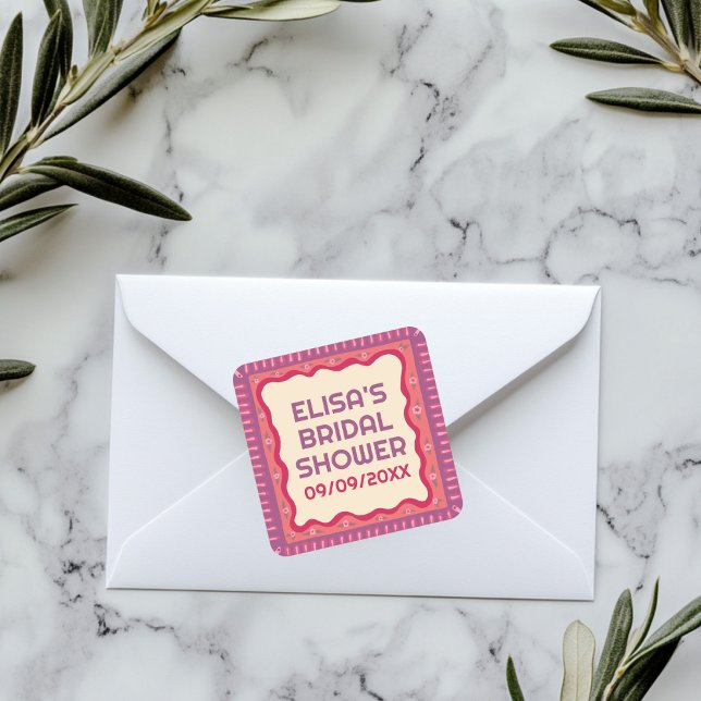Sticker Carré Retro Boho Fun Mariage sur mesure fait main Shower (Retro Boho Fun Handmade CUSTOM Bridal Shower Square Sticker
)