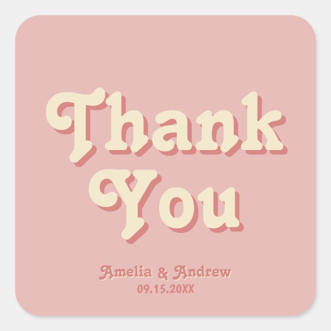 Sticker Carré Retro Bold Super Coral rose des années 1970 Mariag (Devant)