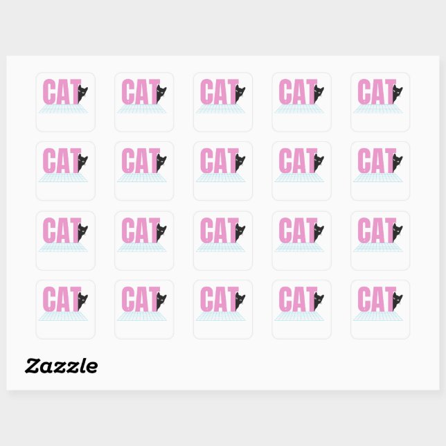 Sticker Carré Retro Cat Grid — CAT (Feuille)