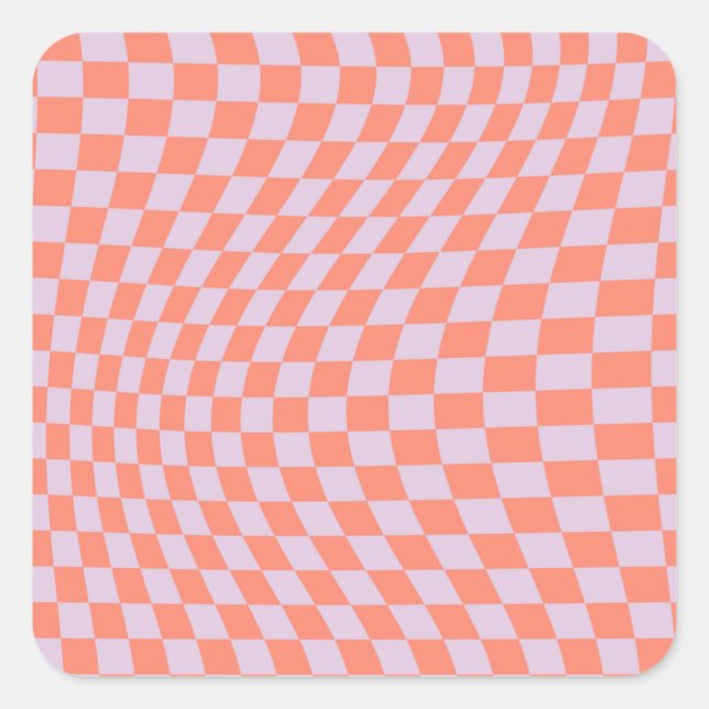Sticker Carré Retro Check Motif Lilac Et Orange Checkerboard (Devant)