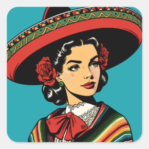 Sticker Carré Retro Cinco de Mayo Fiesta Party Favoriser