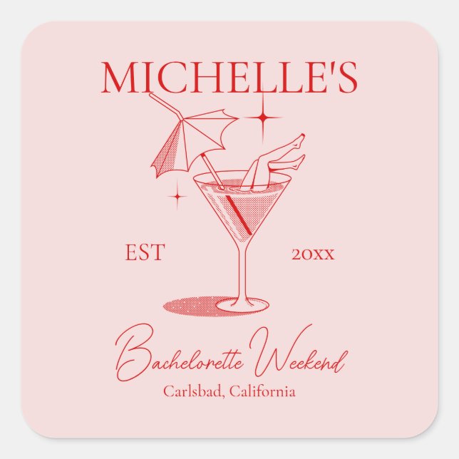 Sticker Carré Retro Cocktail Bachelorette Party (Devant)