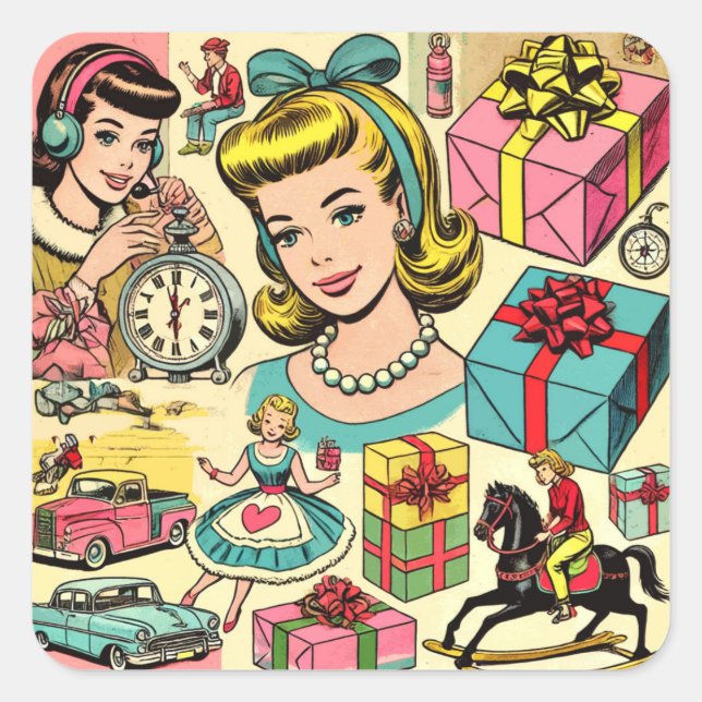 Sticker Carré Retro Cute Girly Comics (Devant)