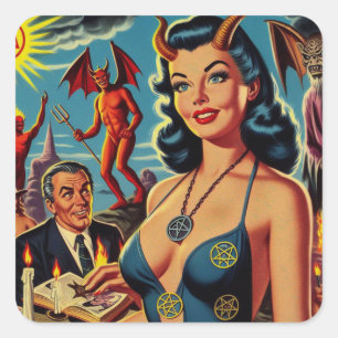 Sticker Carré Retro Devil Girl