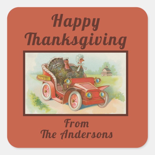 Sticker Carré Retro Drôle Thanksgiving mèmes mignonne Turquie De (Devant)