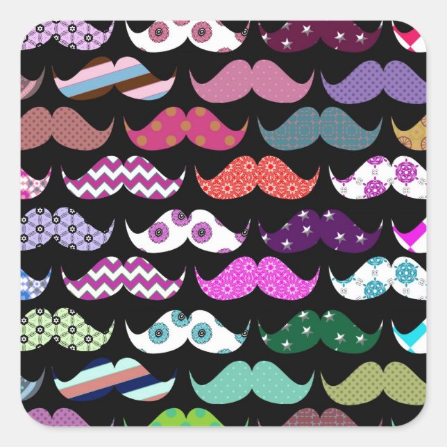 Sticker Carré Retro Funny Girl Mustache Motif de moustache (Devant)