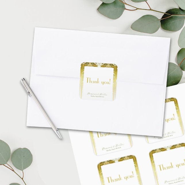 Sticker Carré Retro Gold Green Mariage damassé (Créateur téléchargé)