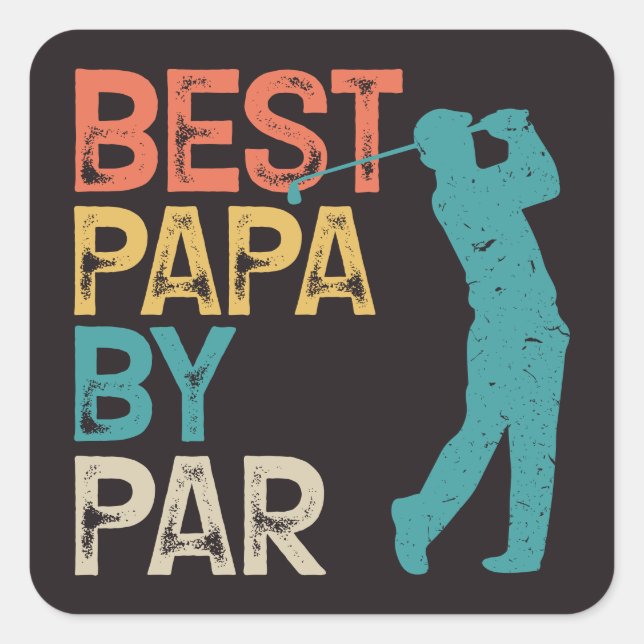 Sticker Carré Retro Golfer - Best Papa By Par (Devant)