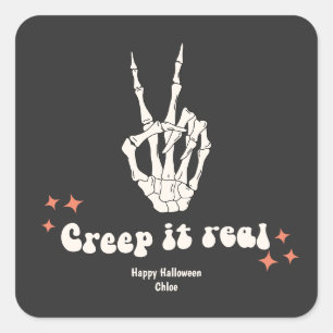 Sticker Carré Retro Halloween Creep it Real Skeleton Stic Carré