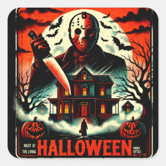 Sticker Carré Rétro Halloween Horror Night 80s Slasher Vibes