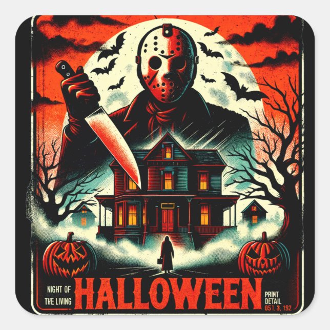 Sticker Carré Rétro Halloween Horror Night 80s Slasher Vibes (Devant)