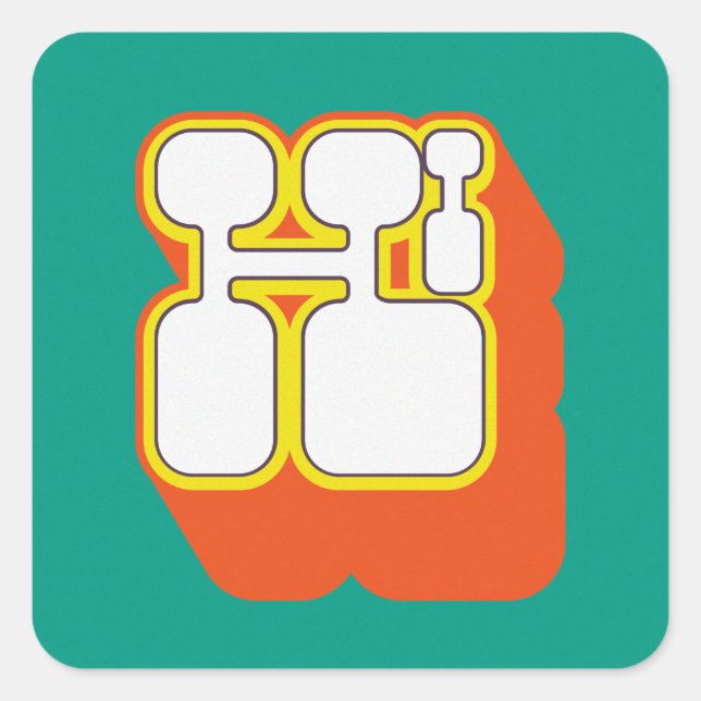 Sticker Carré Retro Hi Turquoise Orange (Devant)