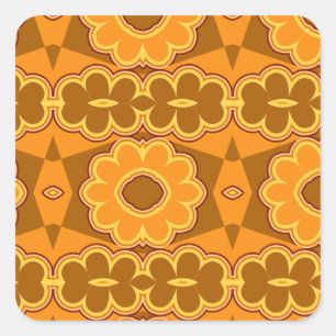 Sticker Carré rétro jaune brun vintage de flower power des