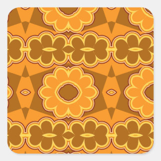 Sticker Carré rétro jaune brun vintage de flower power des