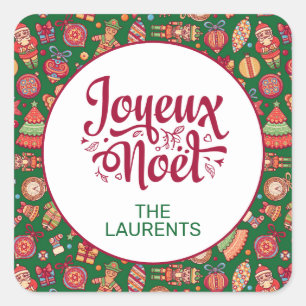 Sticker Carré Retro Joyeux Noel Personnalisé