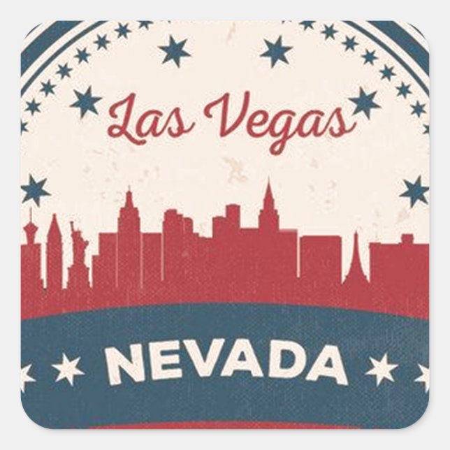 Sticker Carré Retro Las Vegas Skyline (Devant)