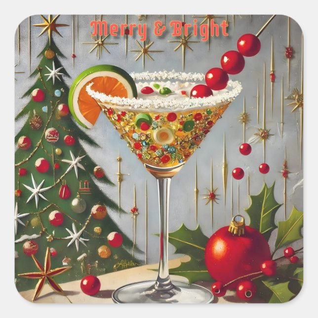Sticker Carré Retro les années 50 Merry Bright Christmas Candy C (Devant)