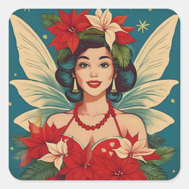 Sticker Carré Retro les années 50 Tropical Christmas Pin-Up Beau (Devant)
