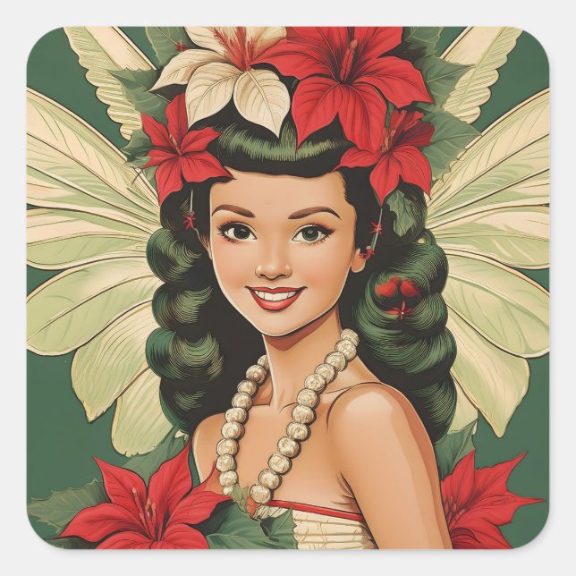 Sticker Carré Retro les années 50 Tropical Christmas Princesse (Devant)