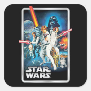Sticker Carré Rétro Luke Skywalker, Leia, & Han Solo Théâtral