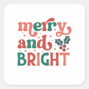 Sticker Carré Retro Merry & Bright Christmas Typographie