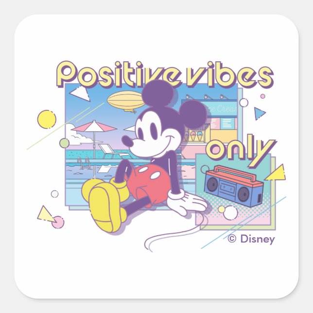 Sticker Carré Retro Mickey Positive Vibes Only (Devant)