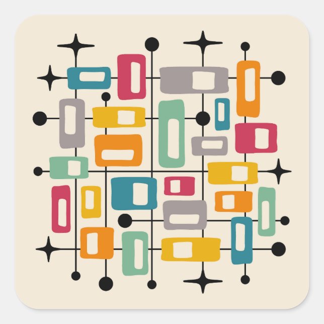 Sticker Carré Retro Mid-Century Moderne Abstrait (Devant)