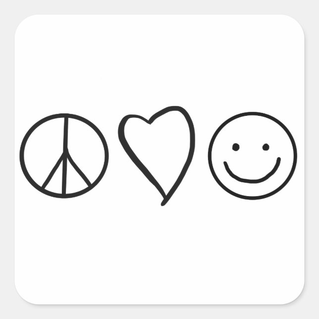 Sticker Carré Rétro Paix Amour et Bonheur (Devant)