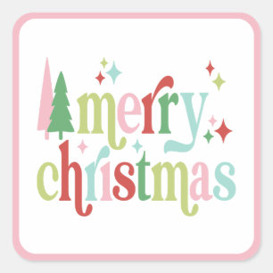 Sticker Carré Retro Pastel Joyeux Noël