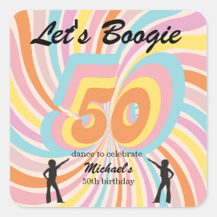 Sticker Carré Retro Psycho Boogie Coloré 50e anniversaire homme