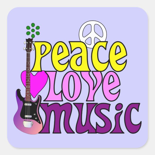 Sticker Carré Rétro seventies paix amour musique (Devant)