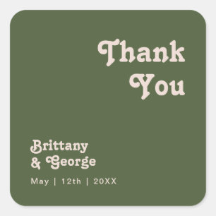 Sticker Carré Rétro simple   Olive Green Merci mariage Faveur