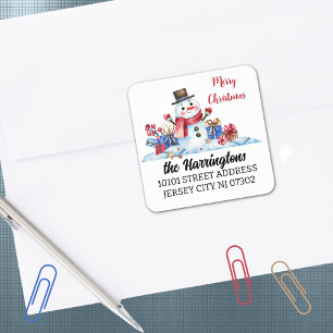 Sticker Carré Retro Snowman Christmas Return Adresse Envy Seal