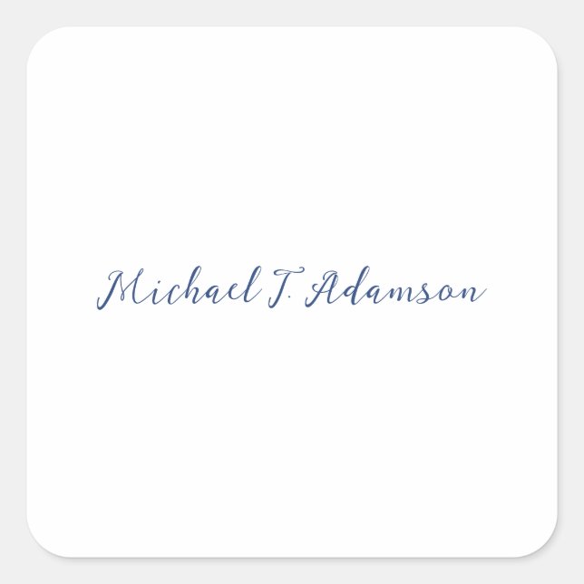 Sticker Carré Retro Style Elegant Plain White Calligraphy Name (Devant)