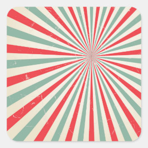 Sticker Carré Retro Sunburst milieu du siècle rouge et vert