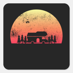 Sticker Carré Retro Sunset RV - Cadeau du propriétaire d'une mai