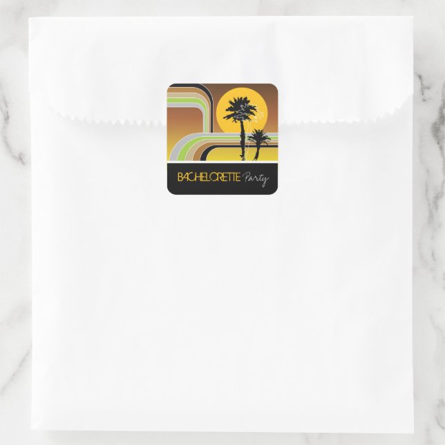Sticker Carré Retro Sunset Tropical Holiday Bachelorette Party (Sac)