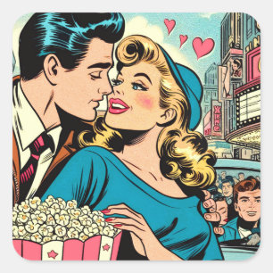 Sticker Carré Retro Valentine's Love Couple Comics