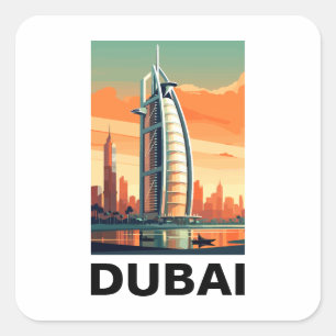 Sticker Carré Retro Vintage Dubaï UAE Skyline