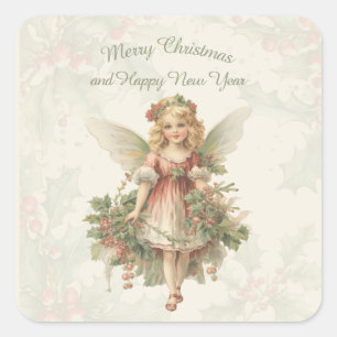 Sticker Carré Retro Vintage fille Angel Noël Holly