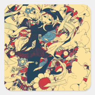 Sticker Carré Retro Vintage Japonais Roses marins Graphisme