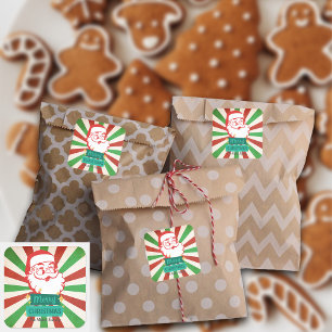Sticker Carré Retro Vintage Joyeux Noël Père Noël Nom personnali